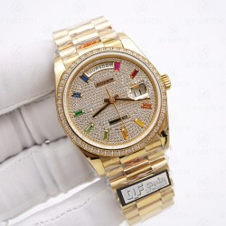 QF/롤렉스 데이데이트 36MM 레인보우 페이브 128348RBR